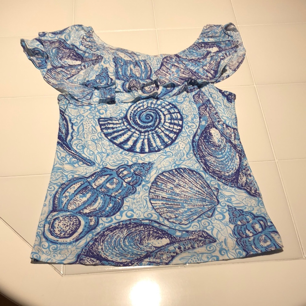Lilly Pulitzer Wynne Top- Blue Shells Pattern